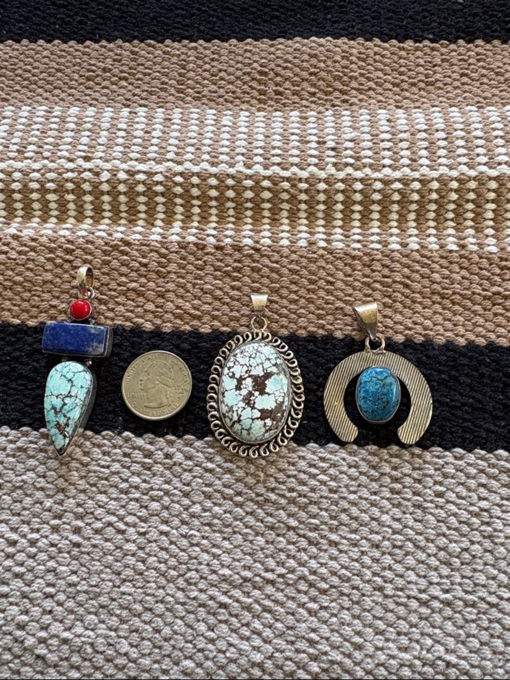 Turquoise and Lapis Mixed Stone Pendants - 925 - Picture 3 of 3